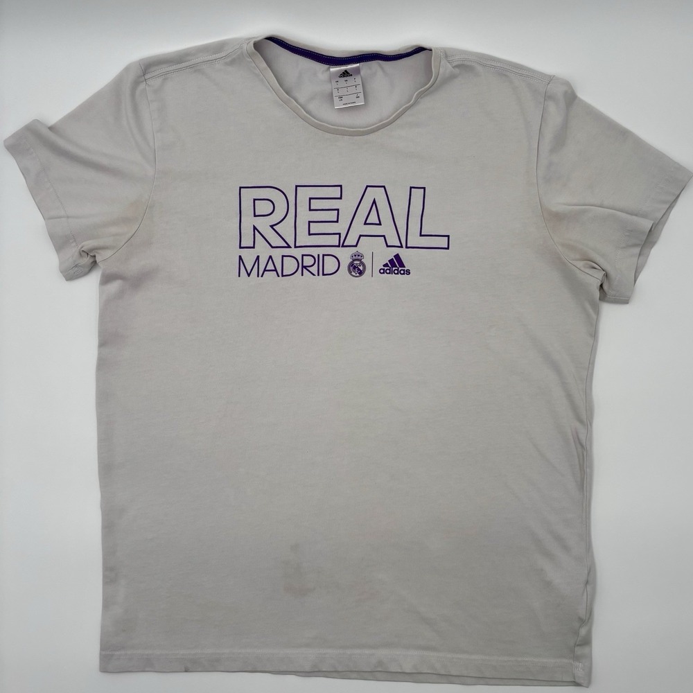 Adidas‎ Real Madrid CF T-Shirt Gray Purple Graphic Soccer Fan Tee Men's Large L